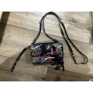 Vera Bradley Kiev Paisley Wallet Wristlet Purse & Strap Black Quilted